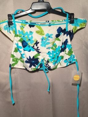 Citrus Branded Tropical Bikini Top in Turquoise & White